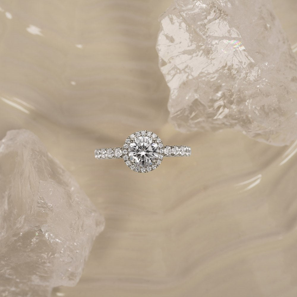 LUXURY Halo rund 14kt. Goldring m. Lab Grown Diamant 1,52ct TW/VS2 - 50 / Rotgold