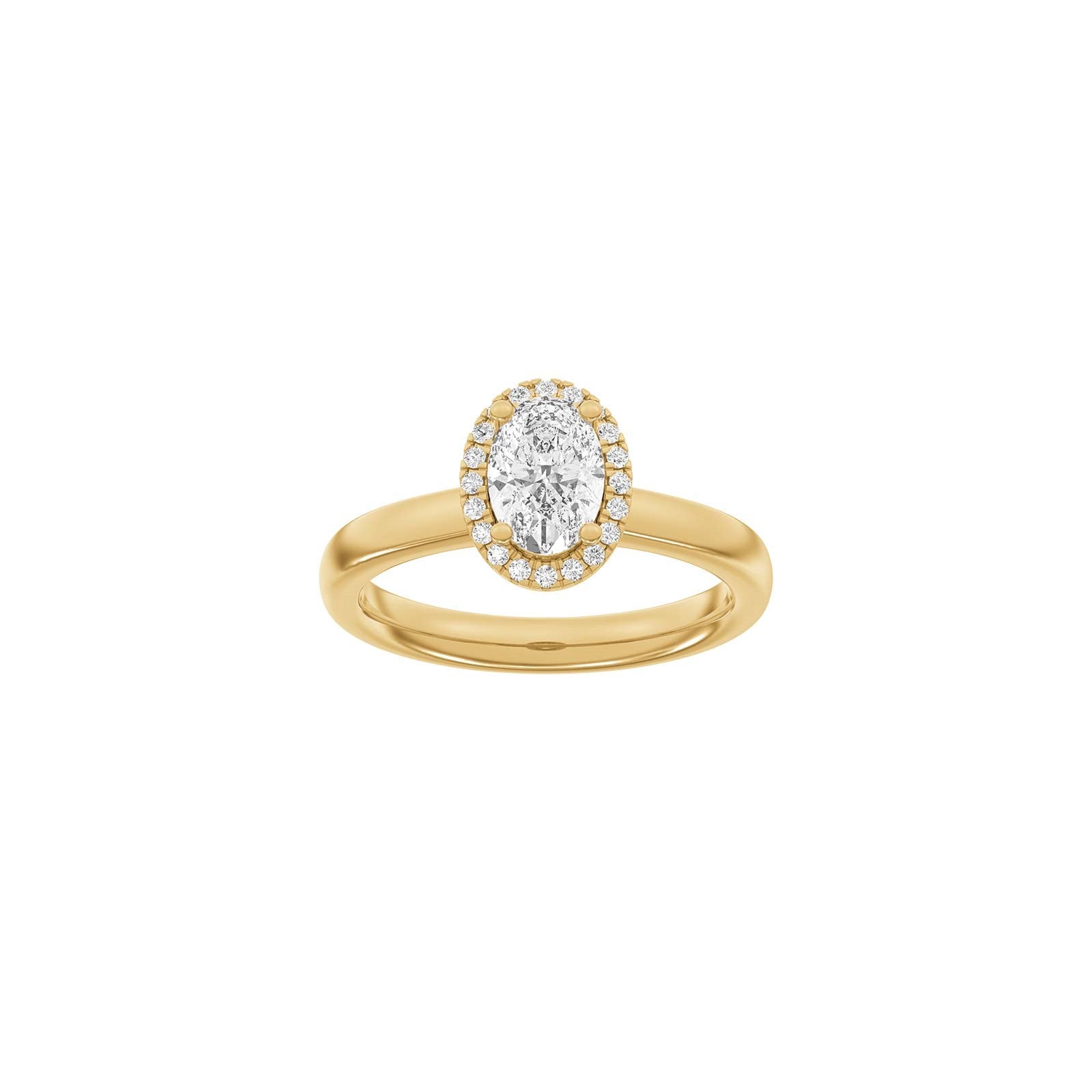 LUXUS-Halo-Ring aus ovalem 14-karätigem Gold mit Lab-Gravur, Durchmesser 1,12 ct, TW/VS2