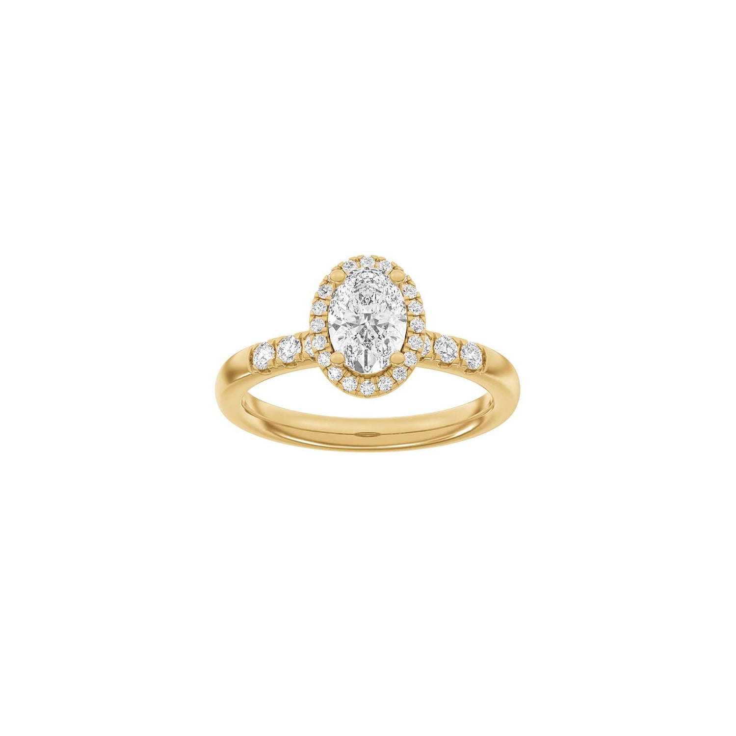 LUXURY Halo oval 14kt. Goldring m. Lab Grown Diamant 1,32 ct, TW/VS2 - 50 / Rotgold
