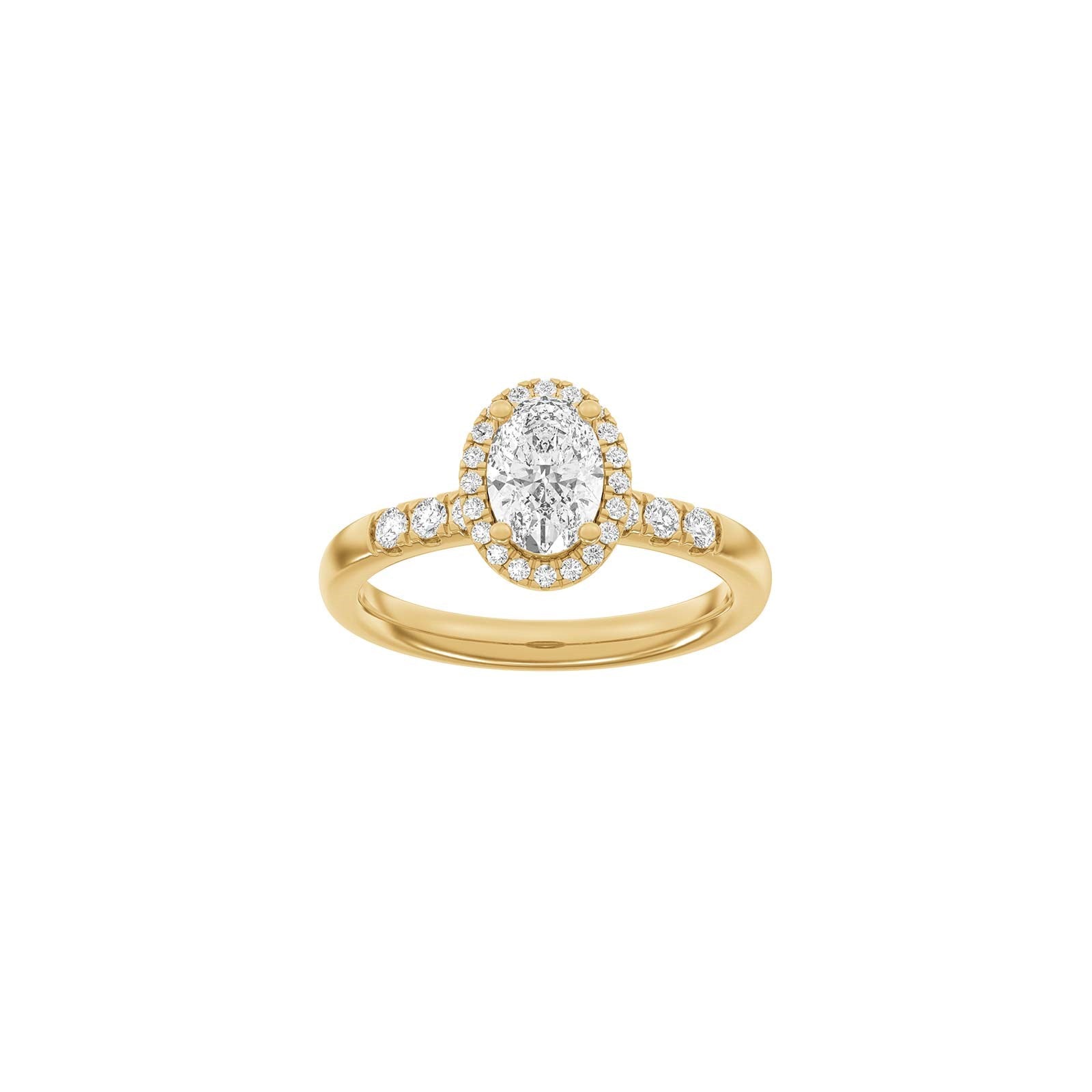 LUXUS-Halo-Ring aus ovalem 14-karätigem Gold mit Lab-Gravur, Durchmesser 1,32 ct, TW/VS2