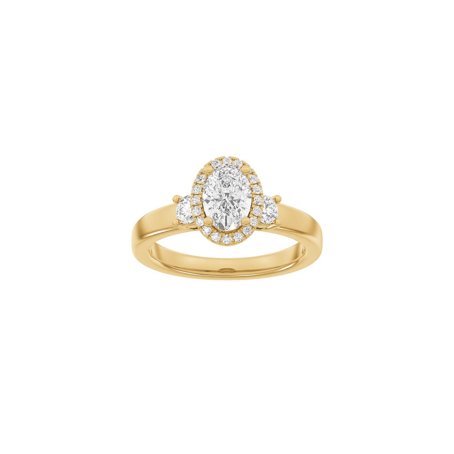 LUXURY Halo oval 14kt. Goldring m. Lab Grown Diamant 1,45 ct, TW/VS2 - 50 / Rotgold