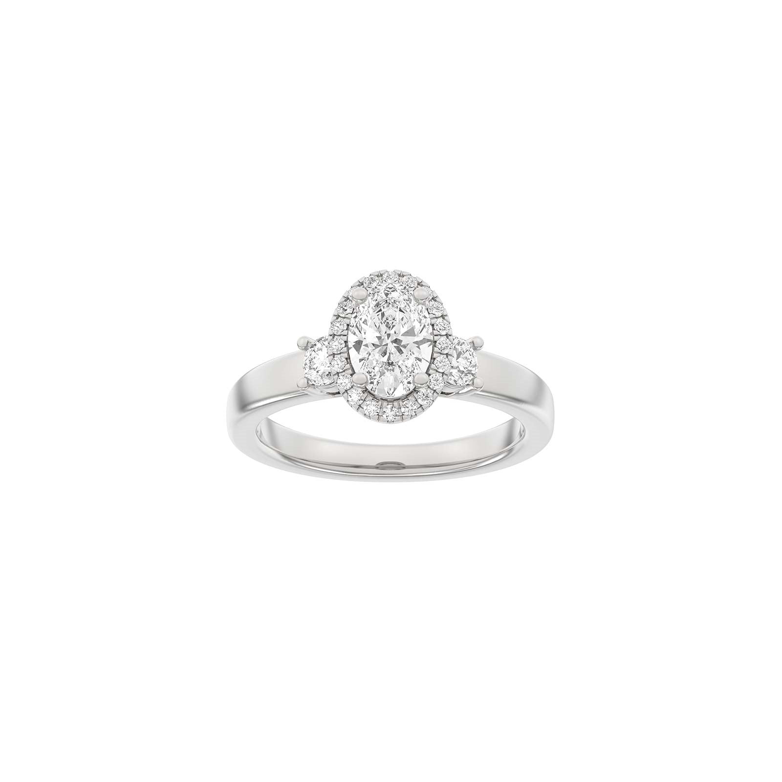 LUXUS-Halo-Ring aus ovalem 14-karätigem Gold mit Lab-Gravur, Durchmesser 1,45 ct, TW/VS2