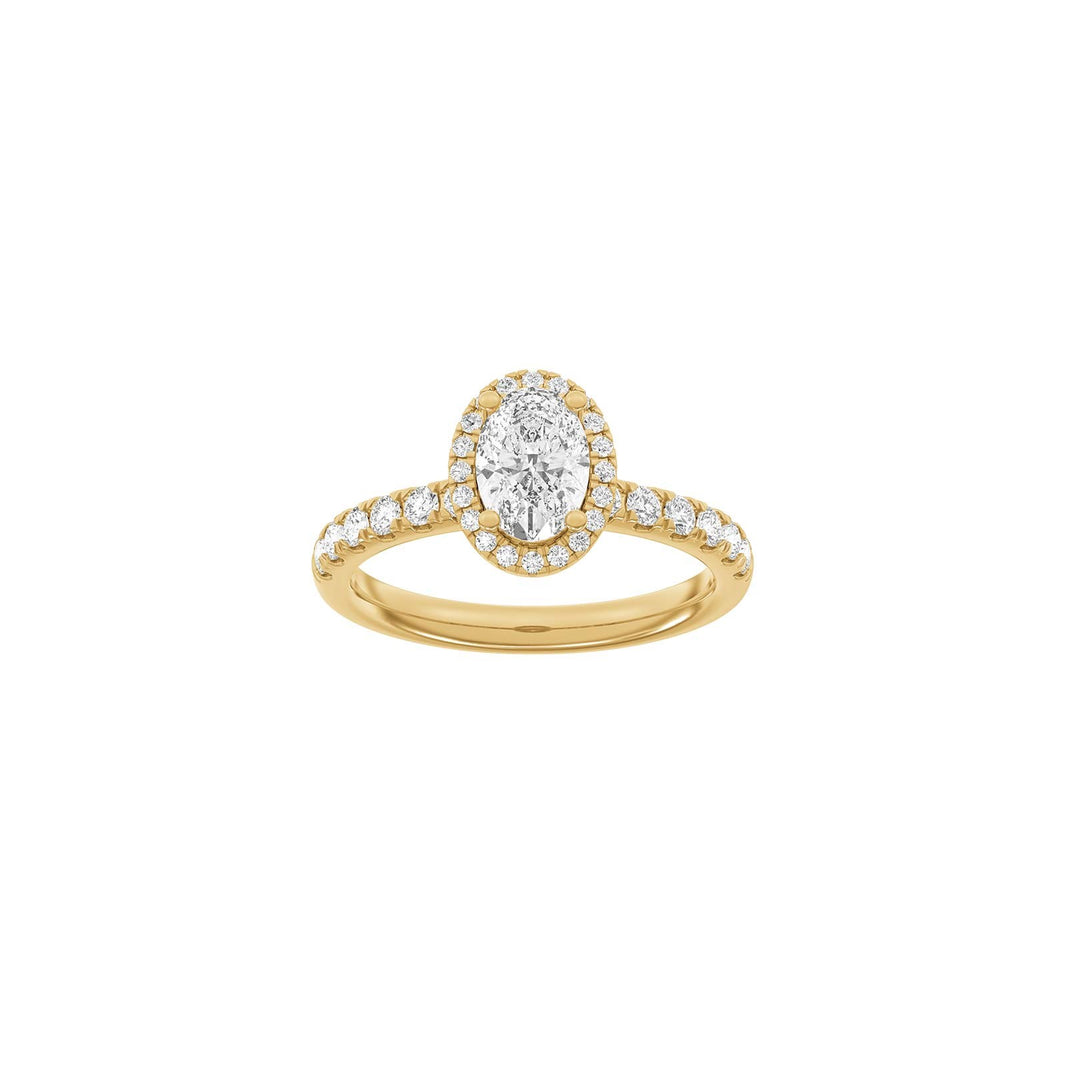 LUXURY Halo oval 14kt. Goldring m. Lab Grown Diamant 1,52 ct, TW/VS2 - 50 / Rotgold