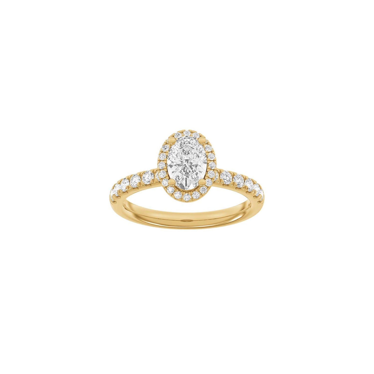 LUXURY Halo oval 14kt. Goldring m. Lab Grown Diamant 1,52 ct, TW/VS2 - 50 / Rotgold