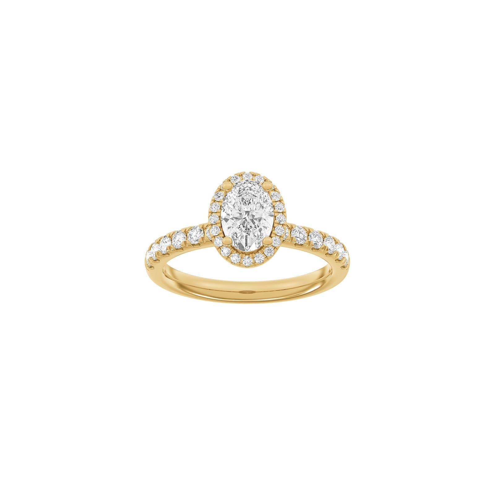 LUXUS-Halo-Ring aus ovalem 14-karätigem Gold mit Lab-Gravur, Durchmesser 1,52 ct, TW/VS2