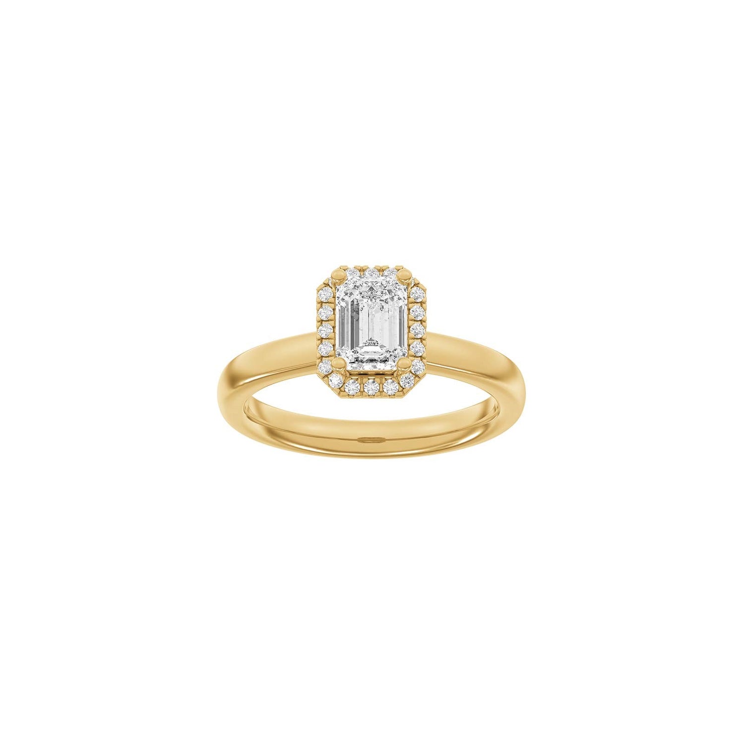 LUXURY Halo Quadrat 14kt. Goldring m. Lab Grown Diamant 1,12ct TW/VS2 - 50 / Rotgold