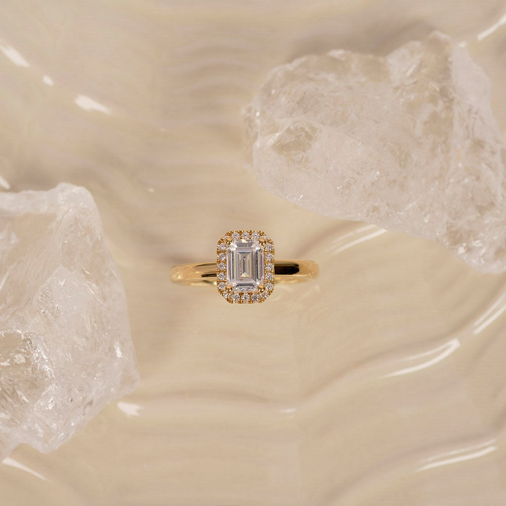 LUXURY Halo Quadrat 14kt. Goldring m. Lab Grown Diamant 1,12ct TW/VS2