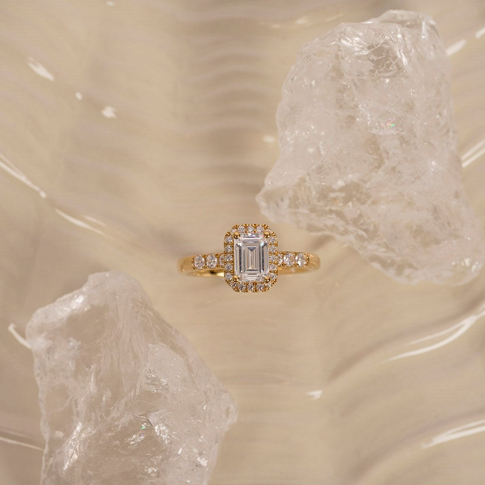 LUXURY Halo Quadrat 14kt. Goldring m. Lab Grown Diamant 1,32ct TW/VS2
