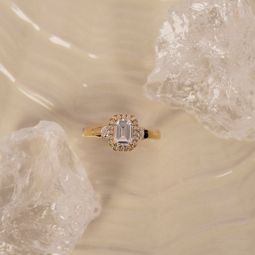 LUXURY Halo Quadrat 14kt. Goldring m. Lab Grown Diamant 1,45ct TW/VS2