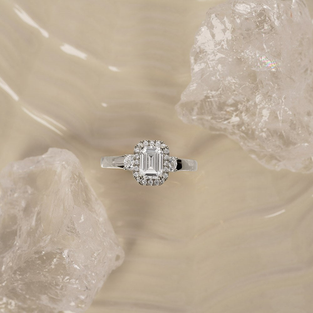 LUXURY Halo Quadrat 14kt. Goldring m. Lab Grown Diamant 1,45ct TW/VS2 - 50 / Roségold