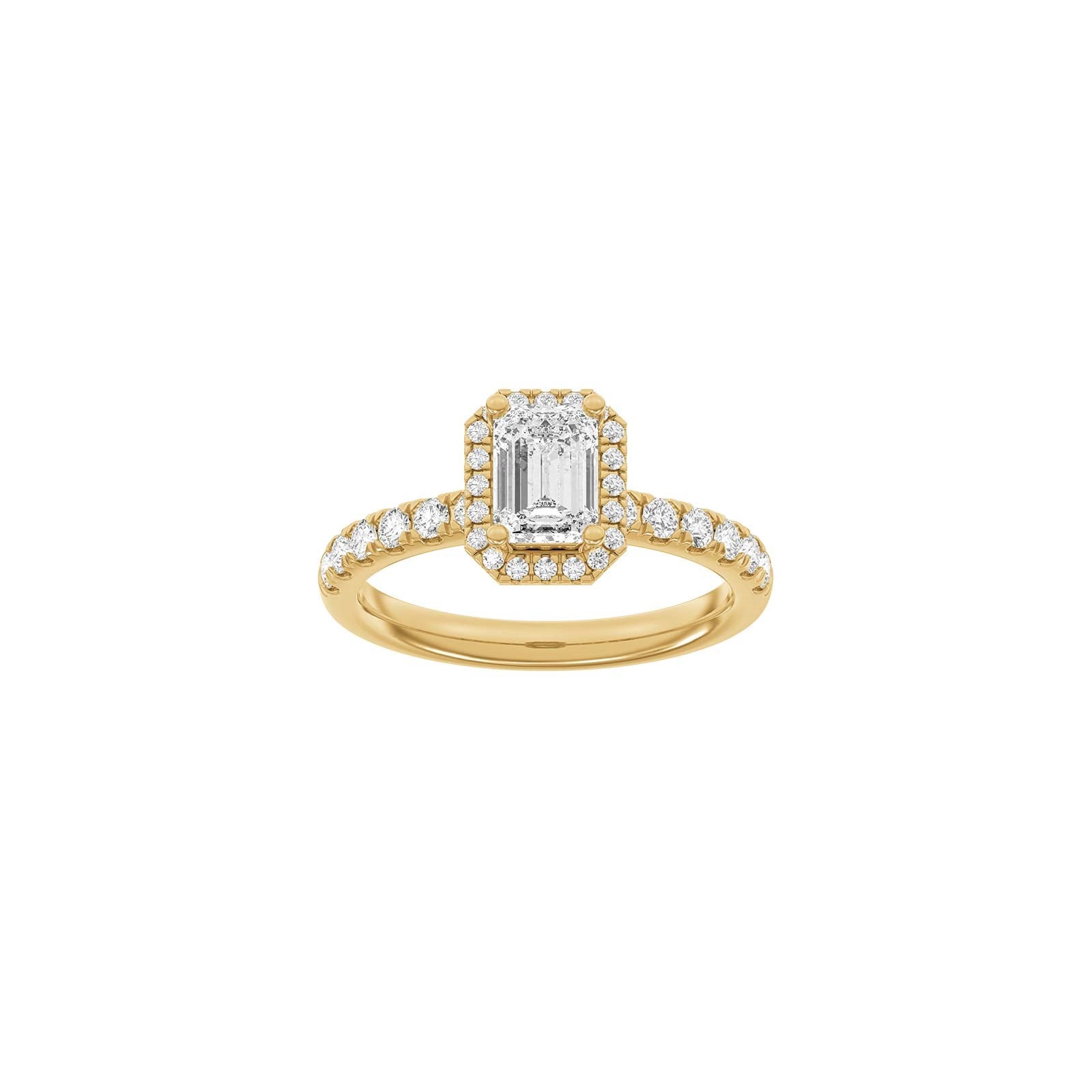 LUXUS-Halo-Quadratring aus 14 Karat Gold mit Lab-Gravur, Durchmesser 1,52 ct, TW/VS2
