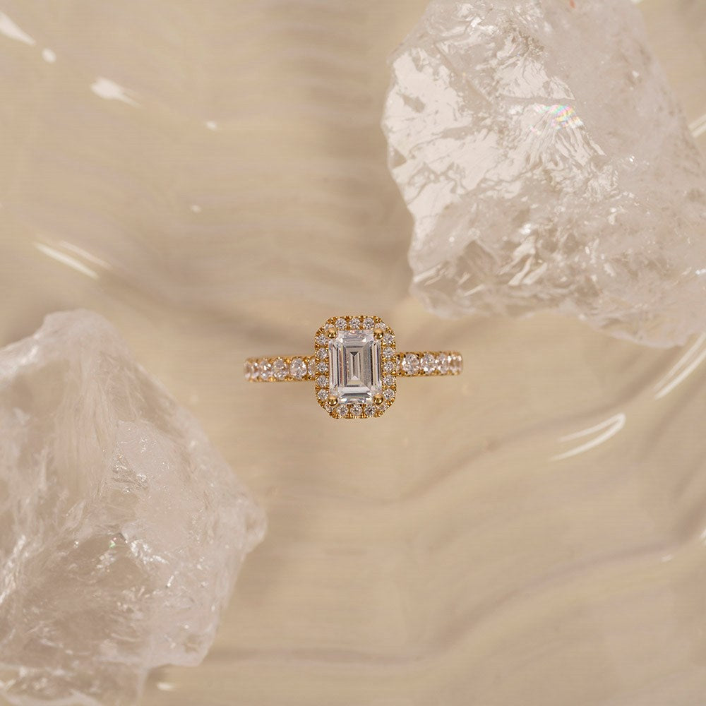 LUXURY Halo Quadrat 14kt. Goldring m. Lab Grown Diamant 1,52 ct, TW/VS2