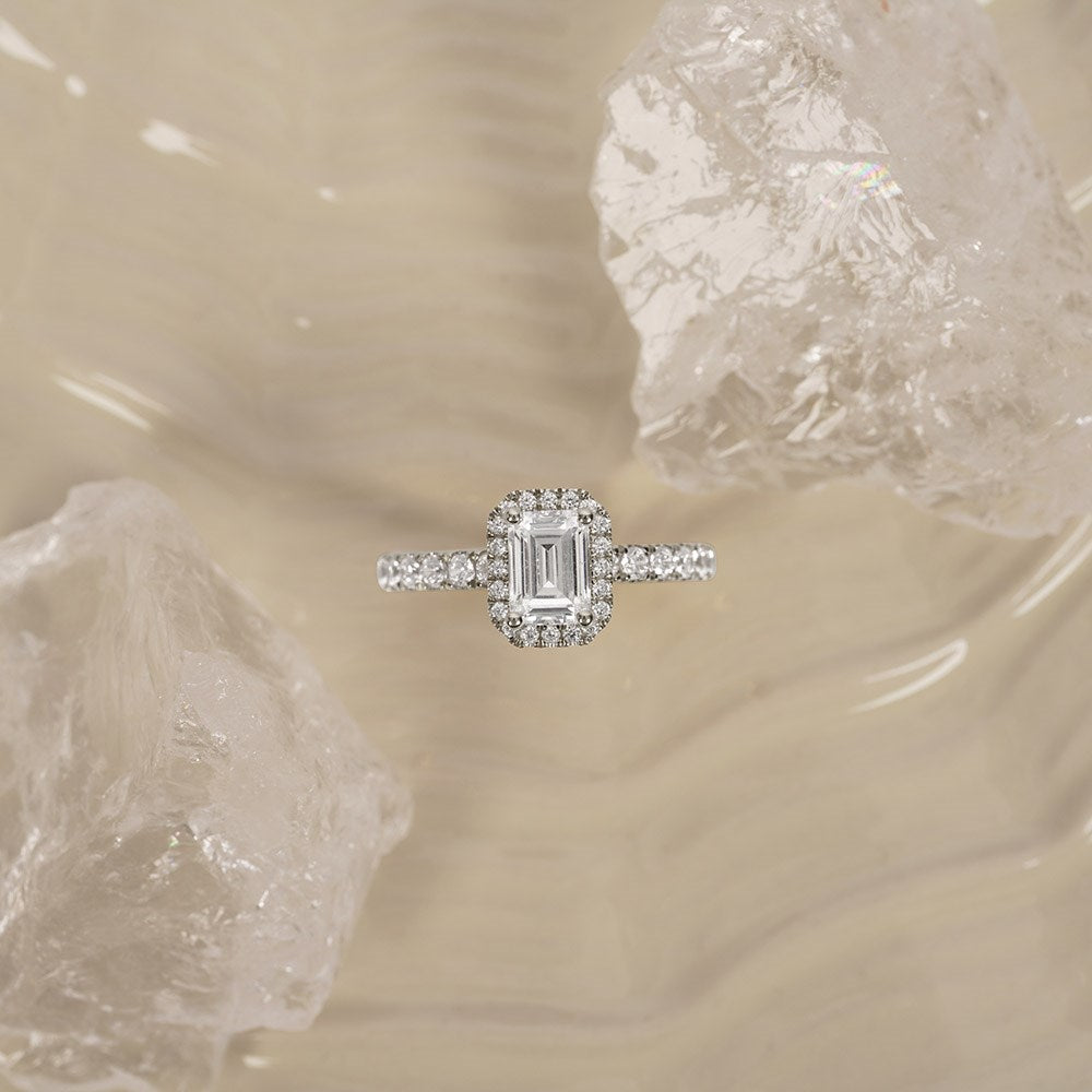 LUXURY Halo Quadrat 14kt. Goldring m. Lab Grown Diamant 1,52 ct, TW/VS2 - 50 / Rotgold