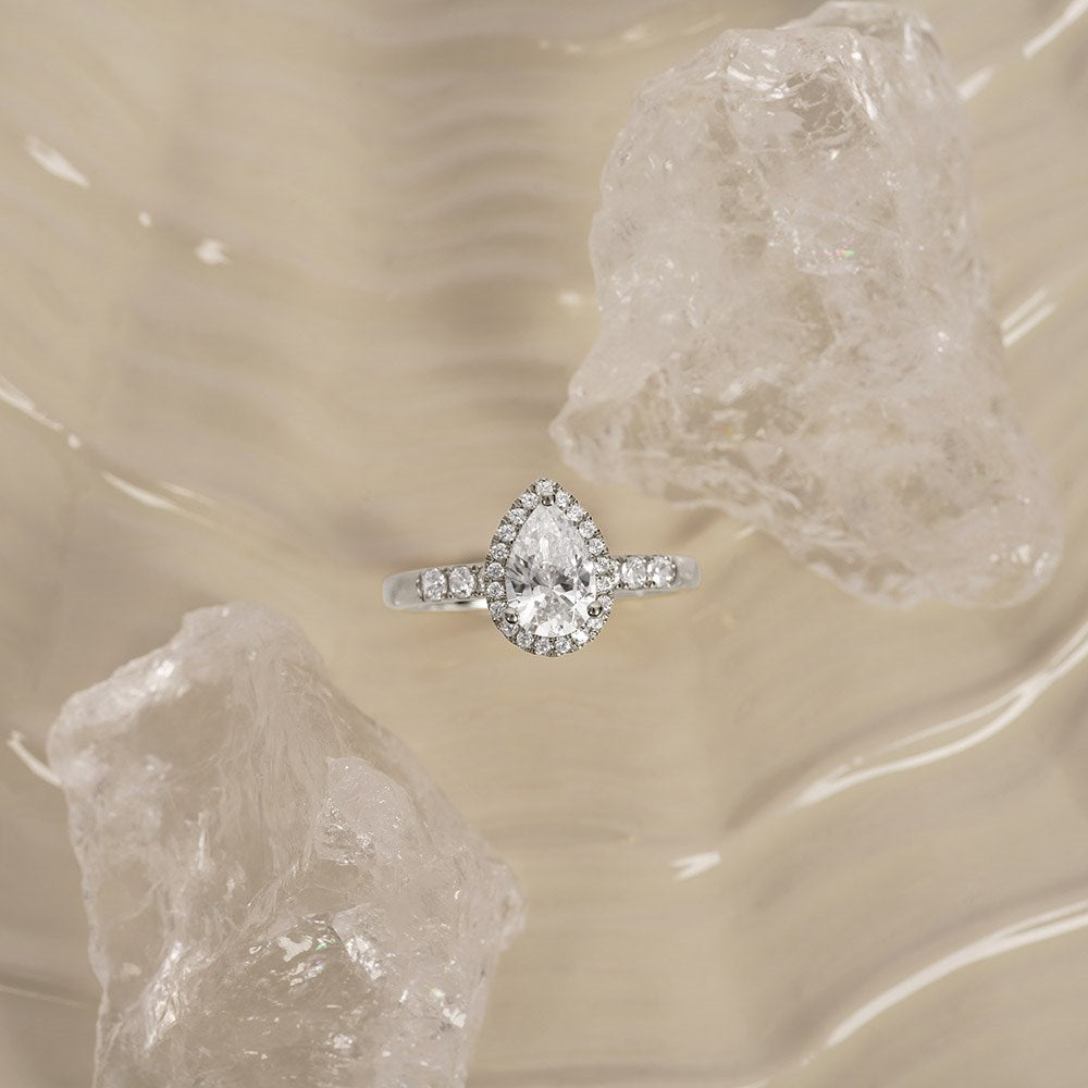LUXURY Halo Tropfen 14kt. Goldring m. Lab Grown Diamant 1,32ct TW/VS2 - 50 / Rotgold