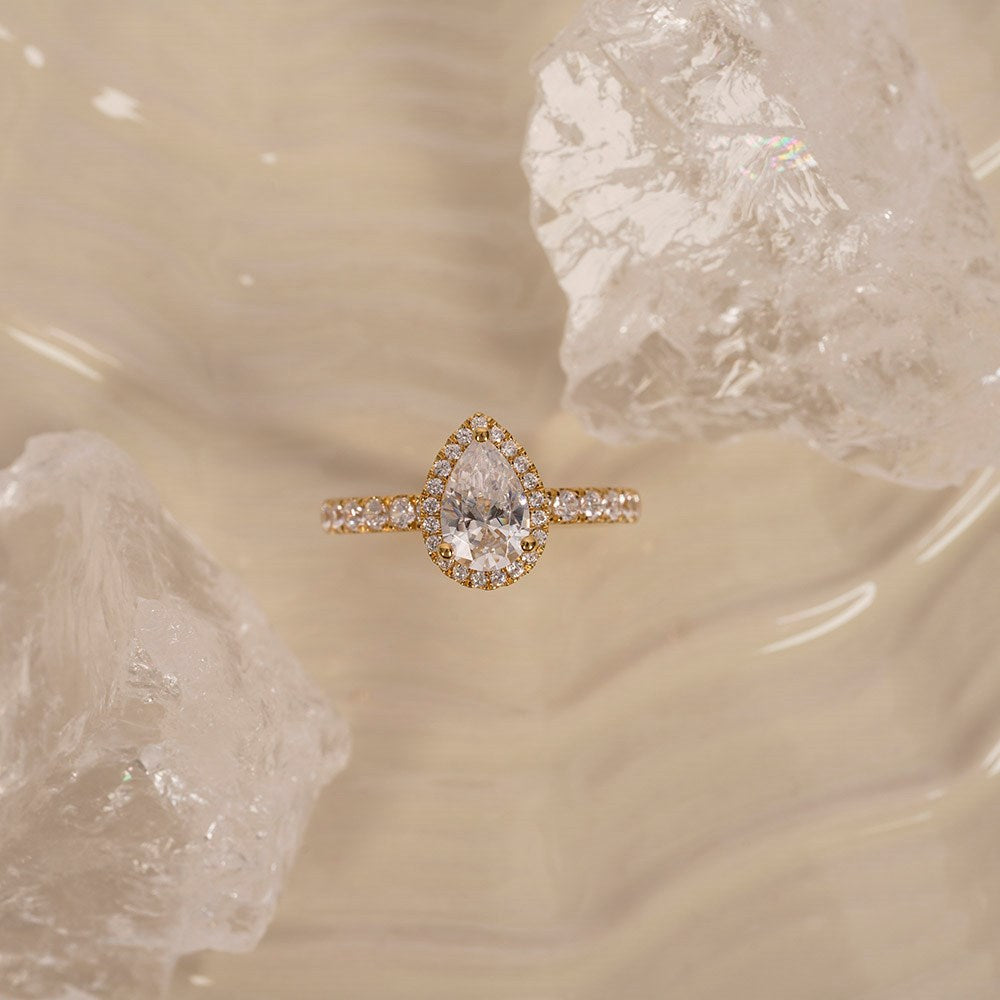 LUXURY Halo Tropfen 14kt. Goldring m. Lab Grown Diamant 1,52ct TW/VS2