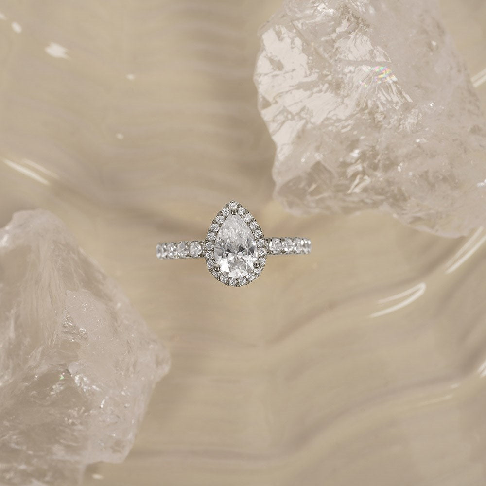 LUXURY Halo Tropfen 14kt. Goldring m. Lab Grown Diamant 1,52ct TW/VS2 - 50 / Rotgold