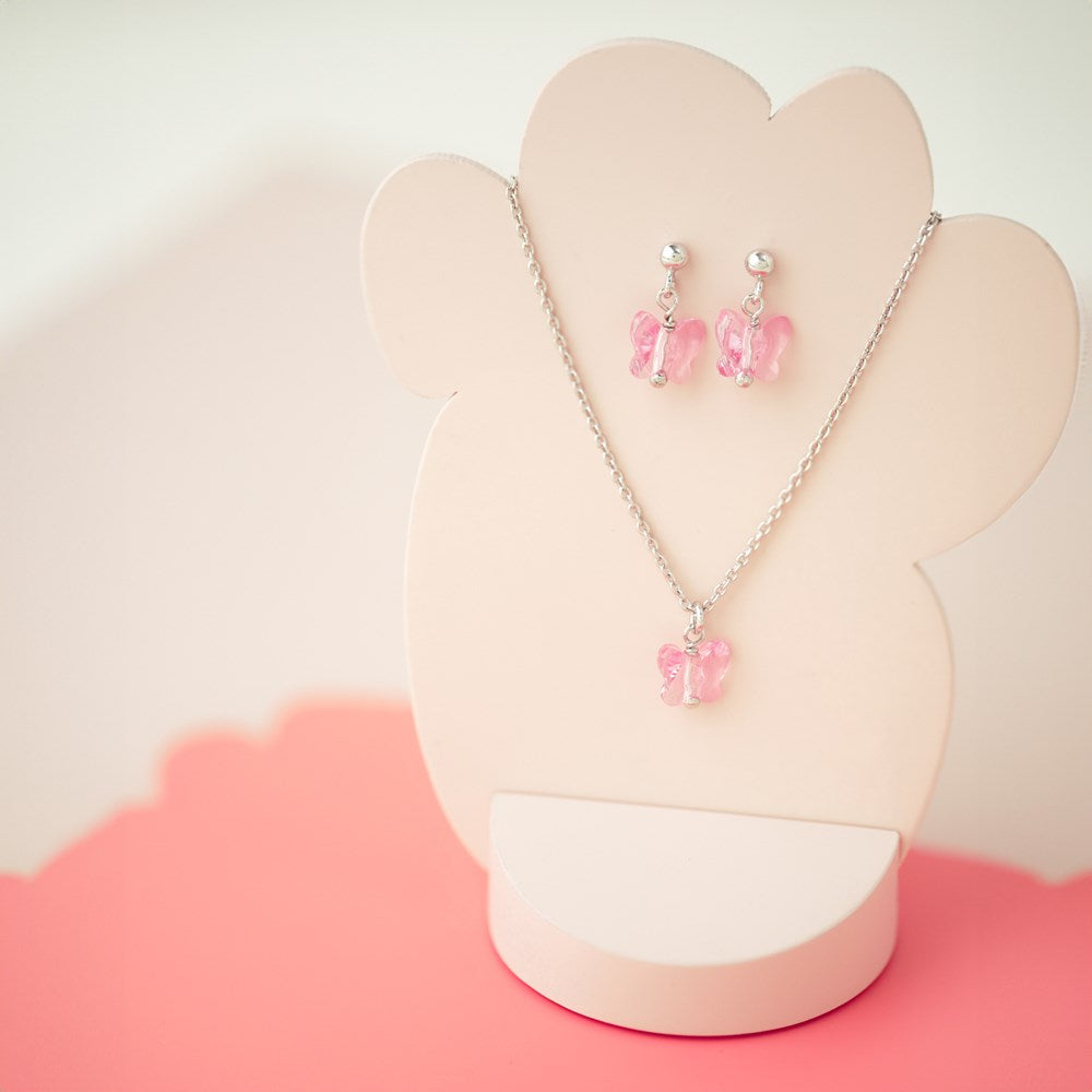 Rhd. silver necklace butterfly rose