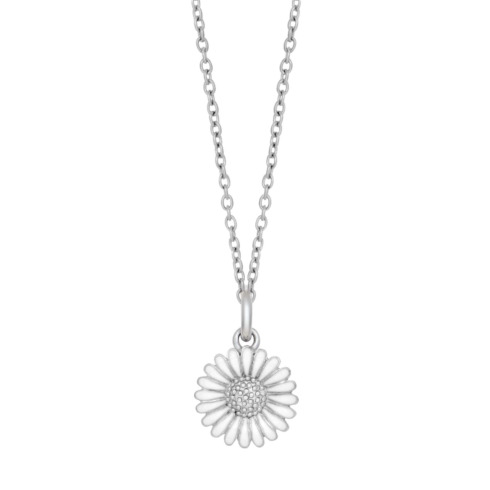 Rhod. sølvvedhæng Marguerit 10mm inkl. kæde