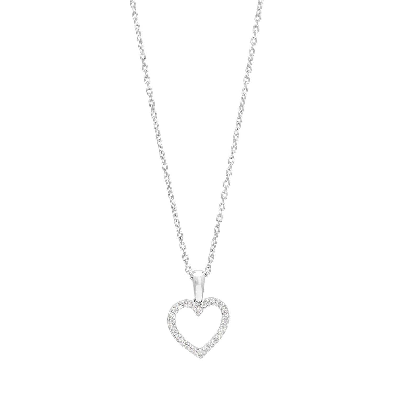 14kt. hvidguldshjerte m/dia. 0.09ct W/SI+sølvk