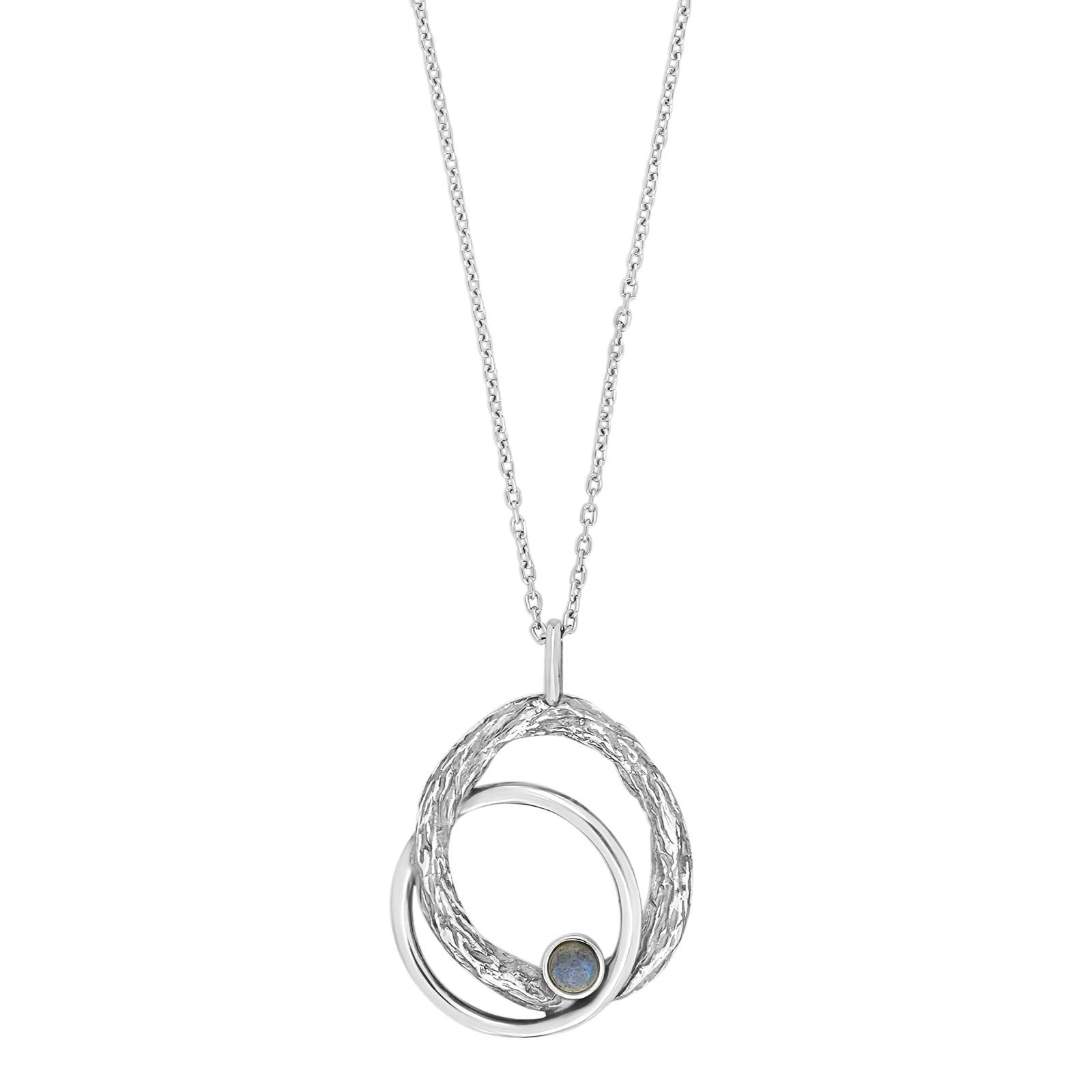 Silver oxidized pendant w/labradorite + chain