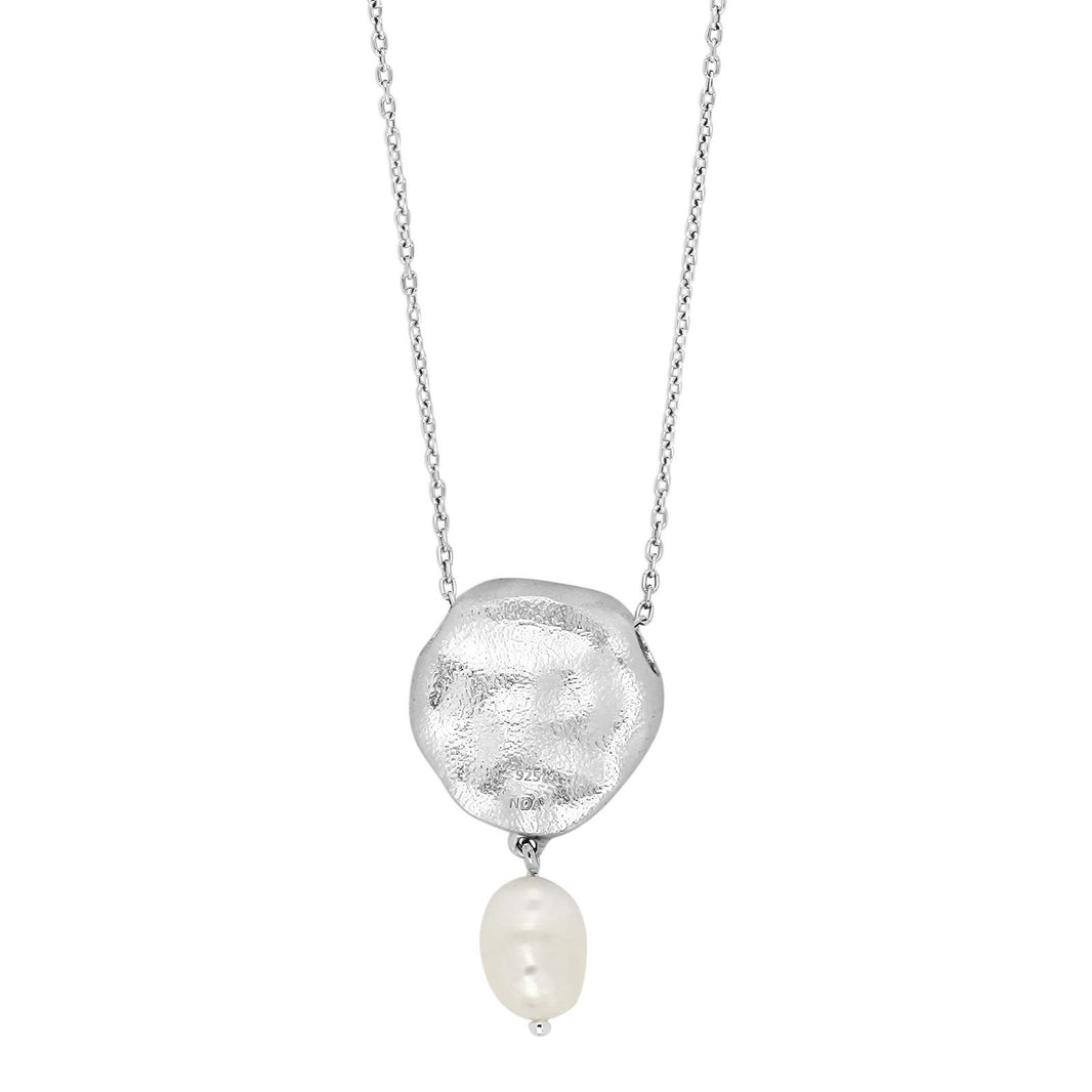 Rhod. silver pendant w/freshwater pearl + chain