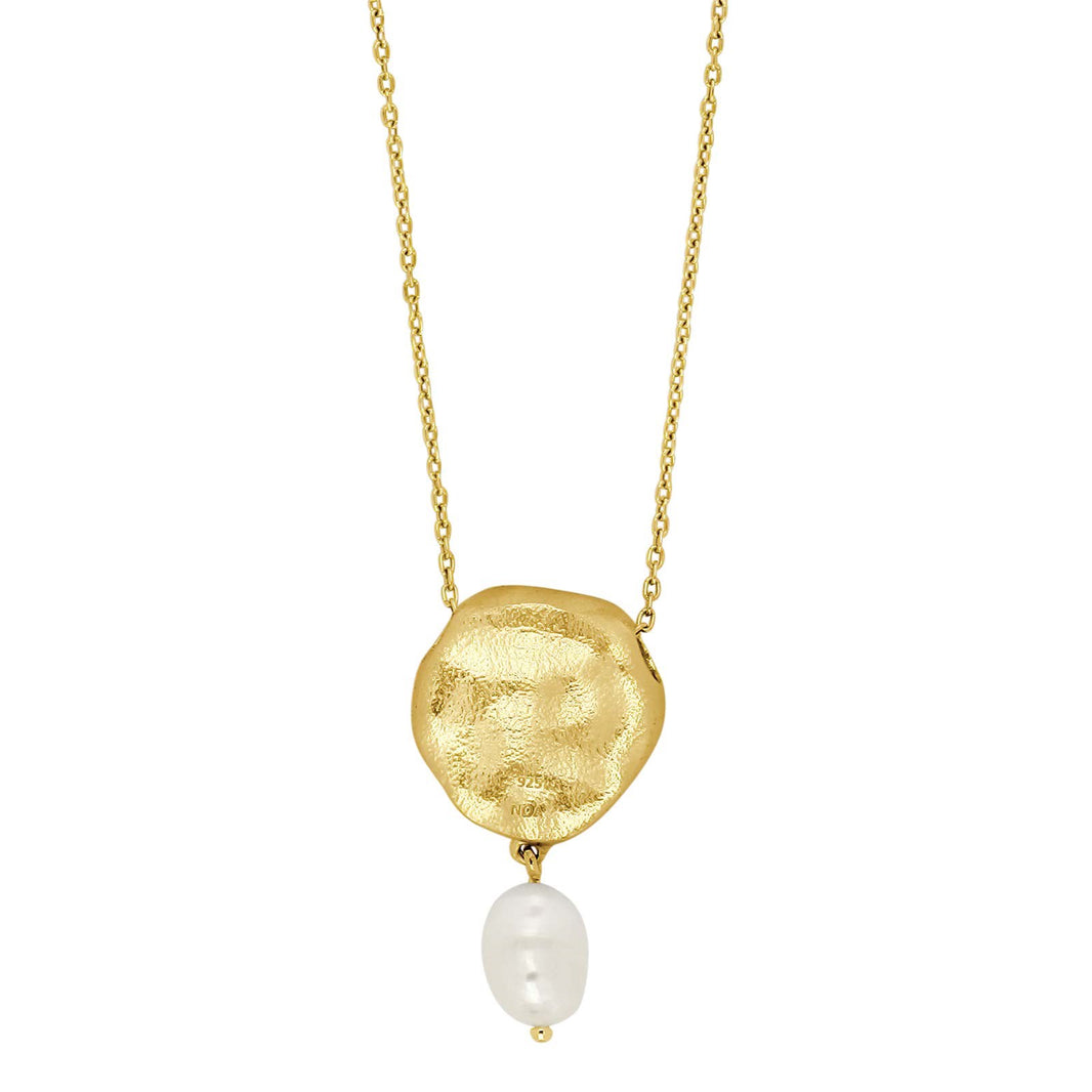 Gold plated silver pendant w/freshwater pearl + chain