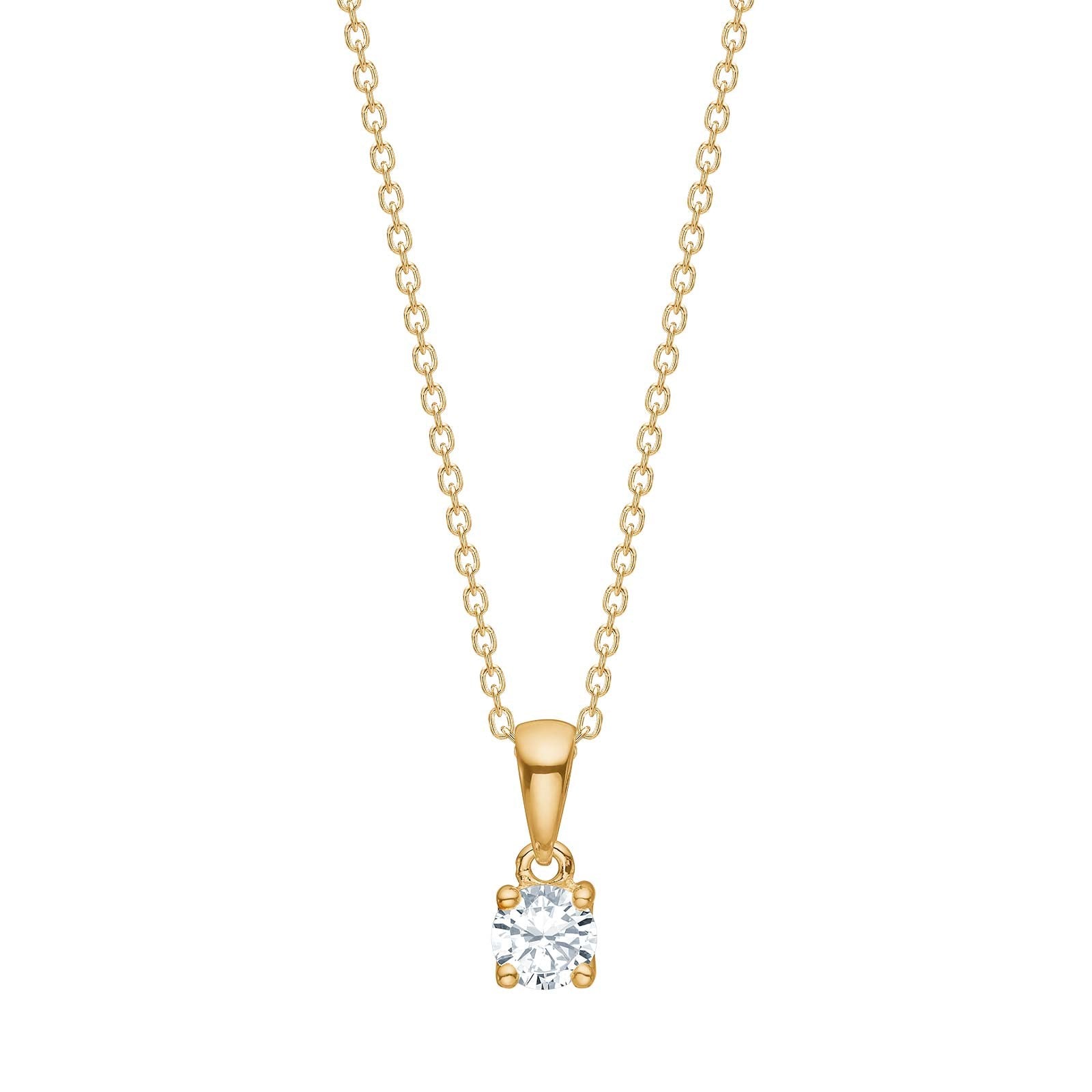 Gold-plated silver pendant w. zirconia incl. chain