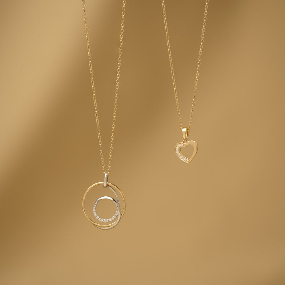 14kt. Guld hjertevedhæng m. 0,04ct TW/SI inkl. forg. kæde