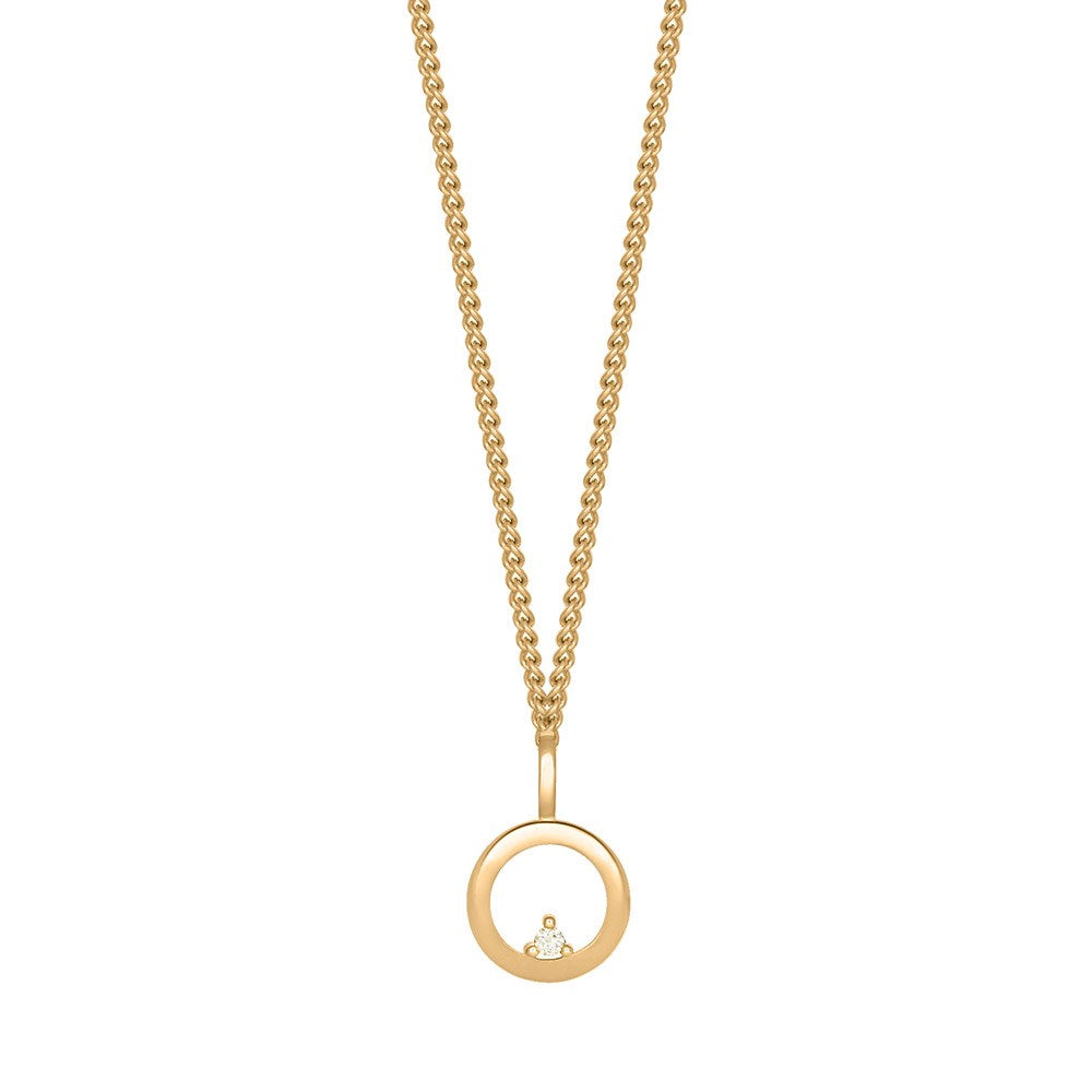 14kt. cirkel vedhæng m/ 0,02ct w/si incl. fg.kæde