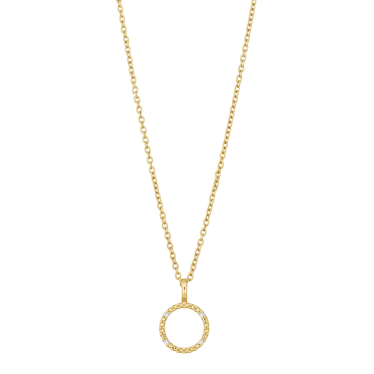 14kt. guldvedhæng m/dia. 0.02ct W/PI og forg. kæde