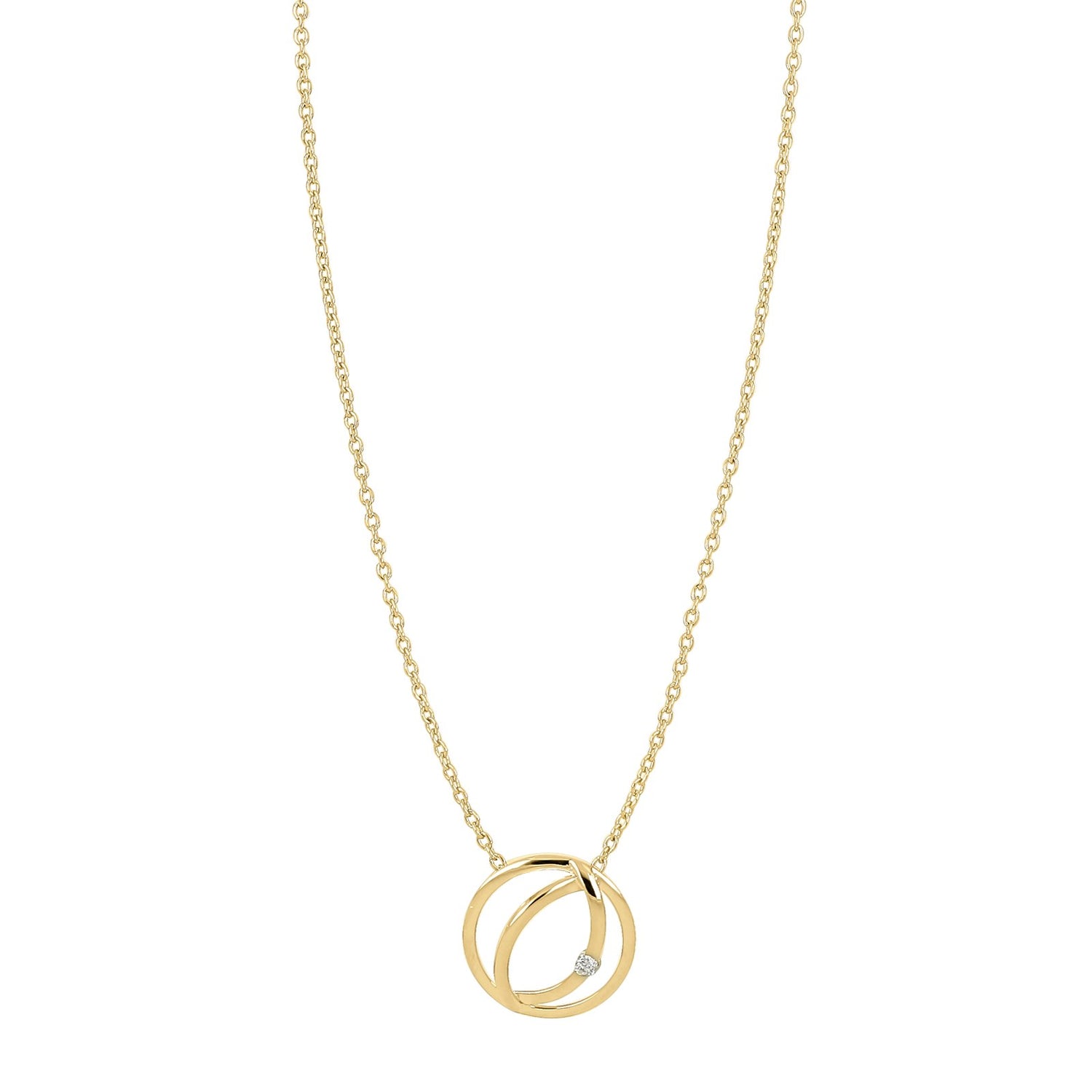 14kt. guldvedhæng m/dia. 0.02ct W/PI og forg. kæde