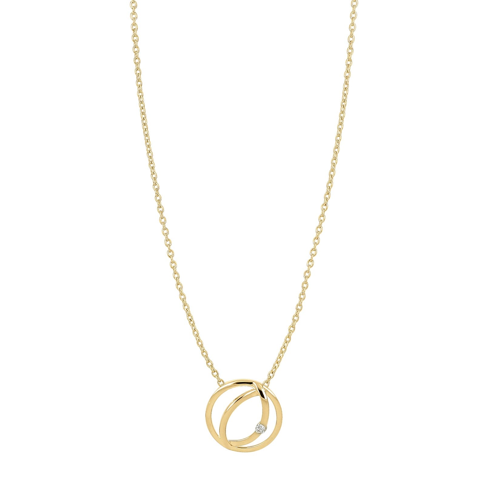 14kt. guldvedhæng m/dia. 0.02ct W/PI og forg. kæde