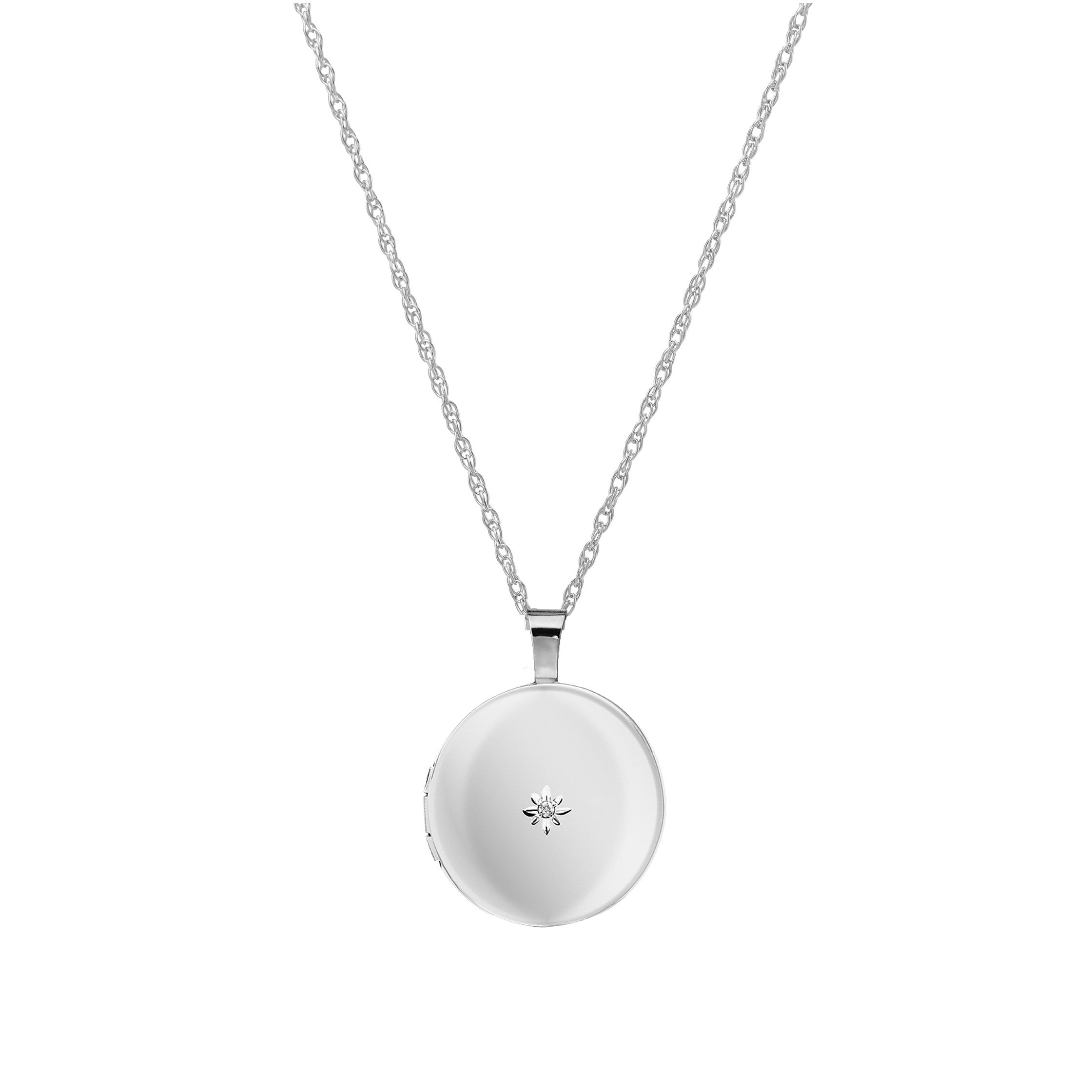 Medaljon i rhod. sølv. Inkl. kæde m. 0,01ct