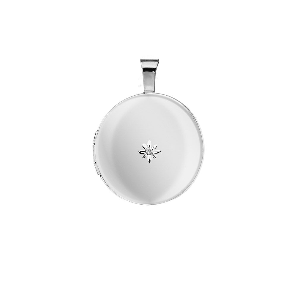 Medaljon i rhod. sølv. Inkl. kæde m. 0,01ct