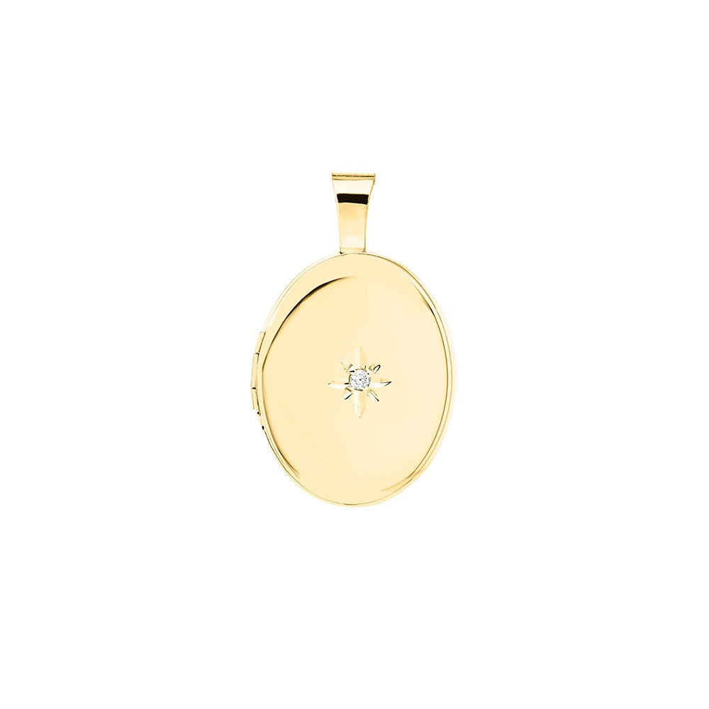 Medaljon14kt. påvalset guld. m/kæde 0,01ct PI