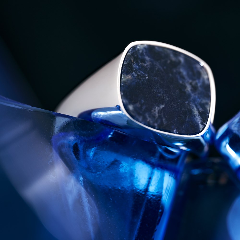 SON Rhod. silver ring with sodalite