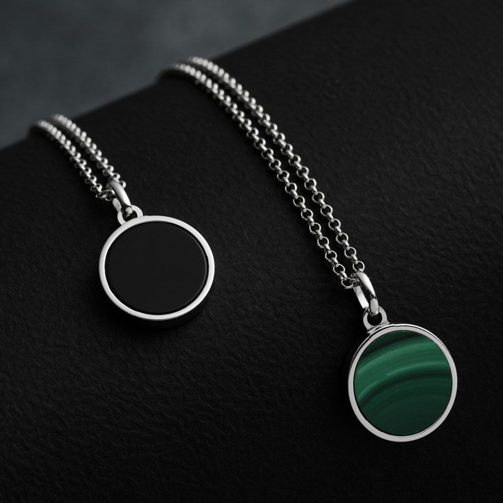 SON rhd. Sølv kæde m/ malakit 16m, 70cm