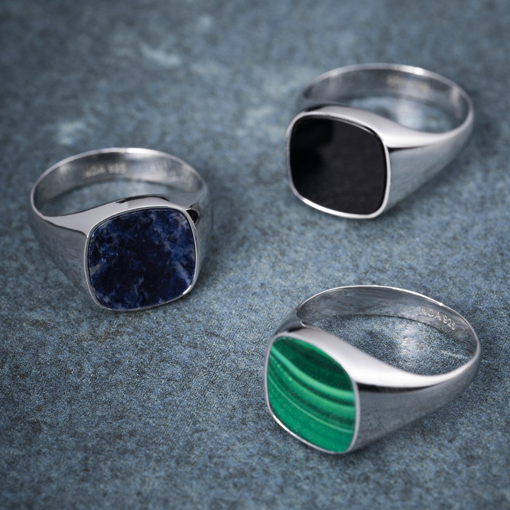 SON Rhod. silver ring with black onyx