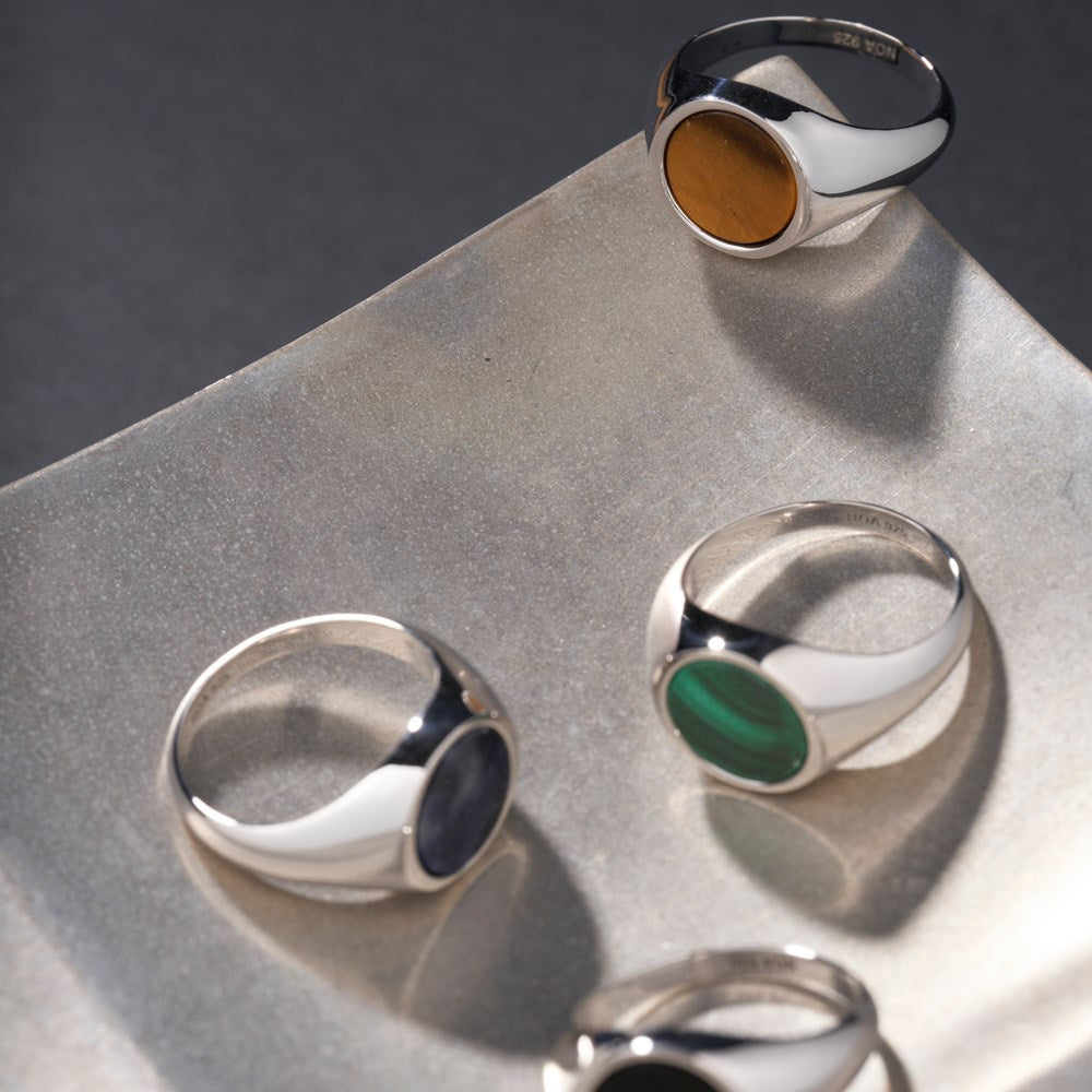 SON Rhod. silver ring with yellow tiger eye - Rhodium plated / 64
