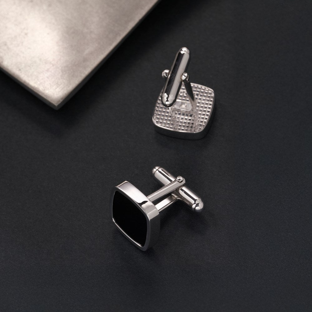Rhod. Silber Manschettenknöpfe schwarzer Onyx