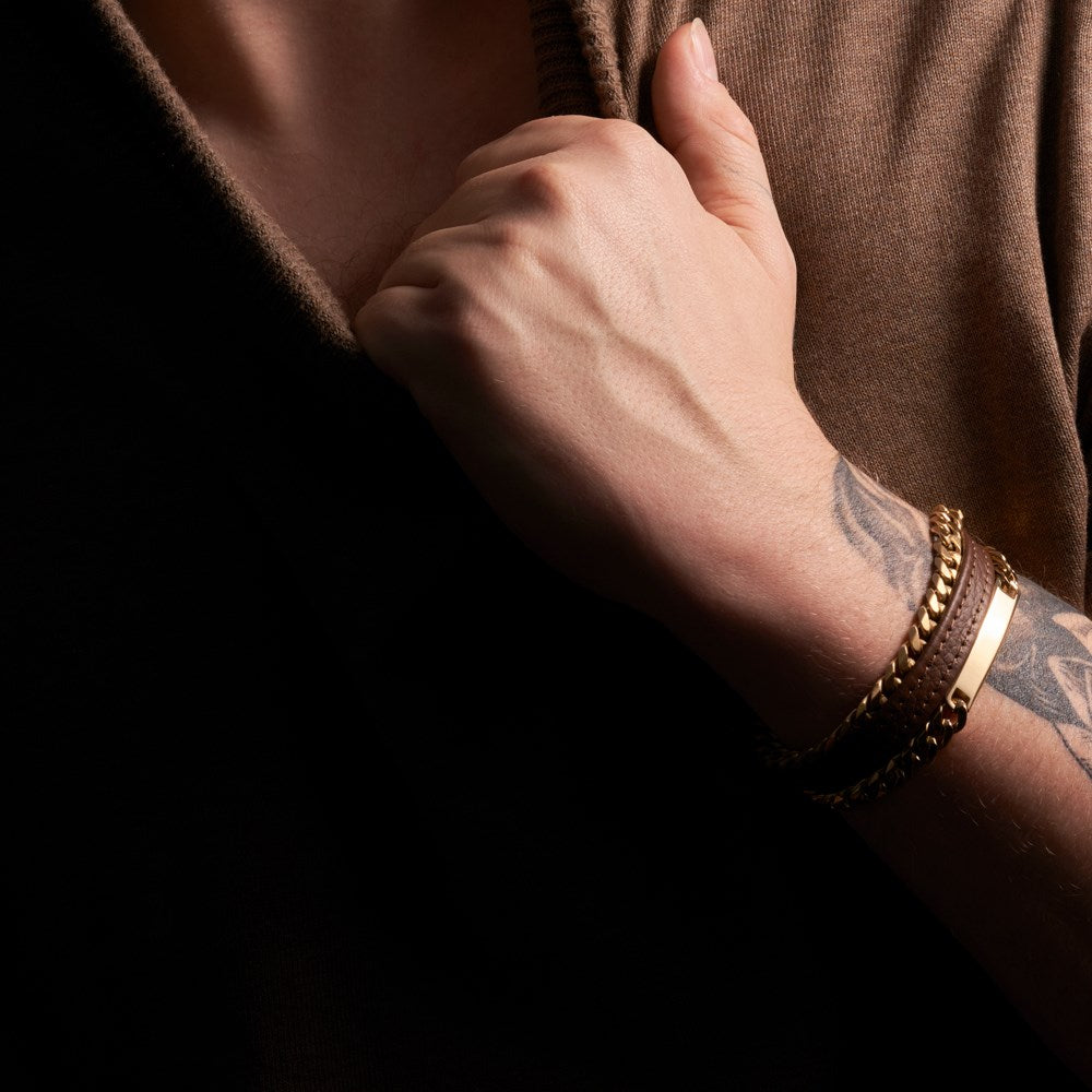 SON Armband Stahl mit Platte glänzend IPGold - 23
