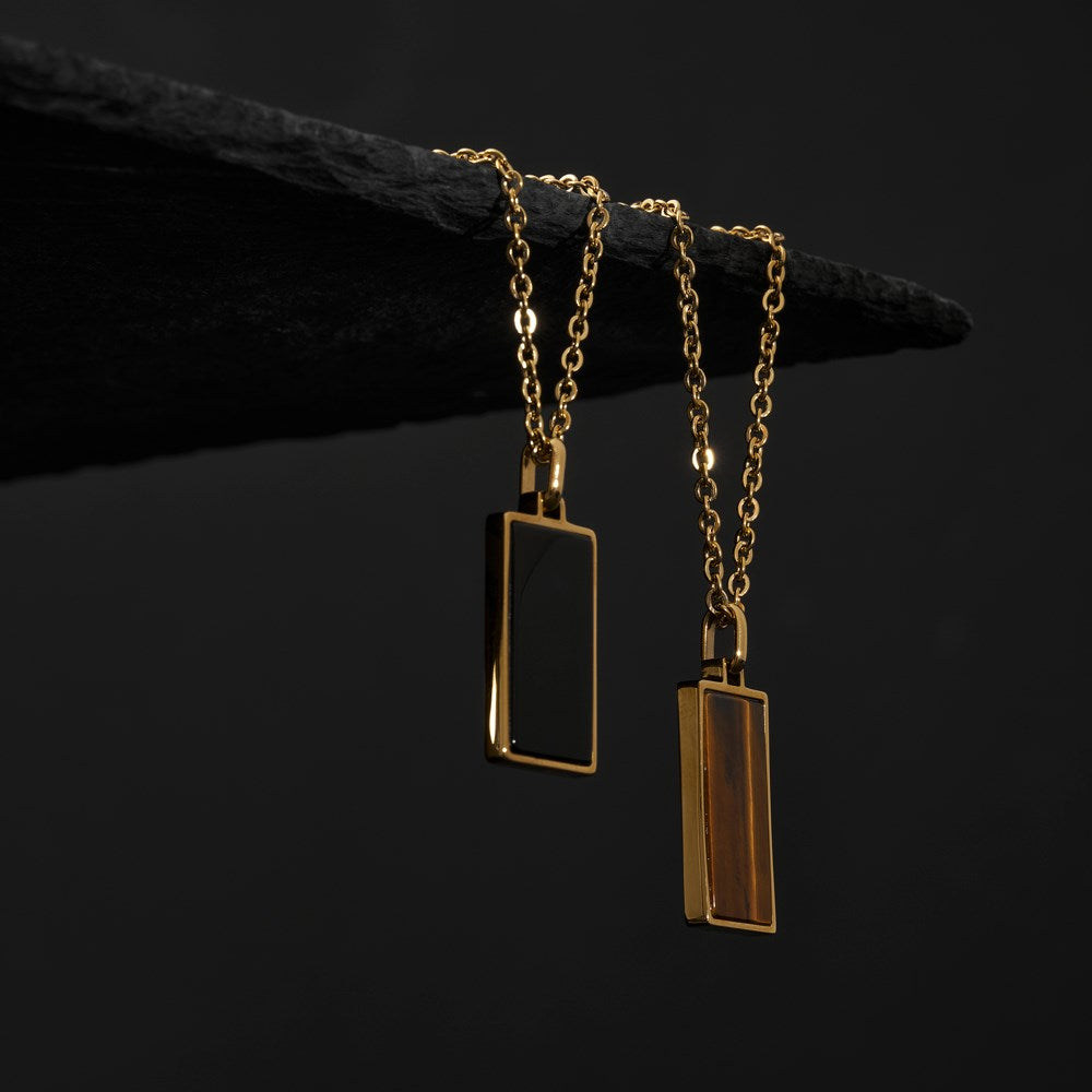 SON chain steel IP gold with black agate
