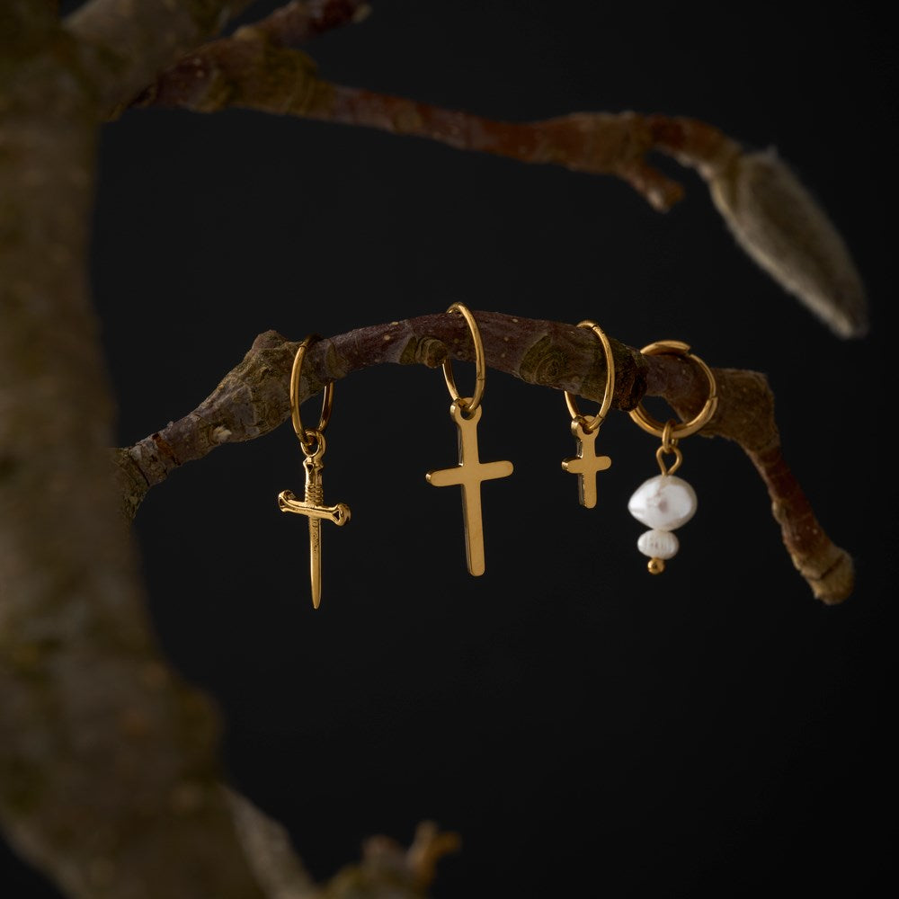 SON Stahl Creolen IP gold Kreuz 1 Stück