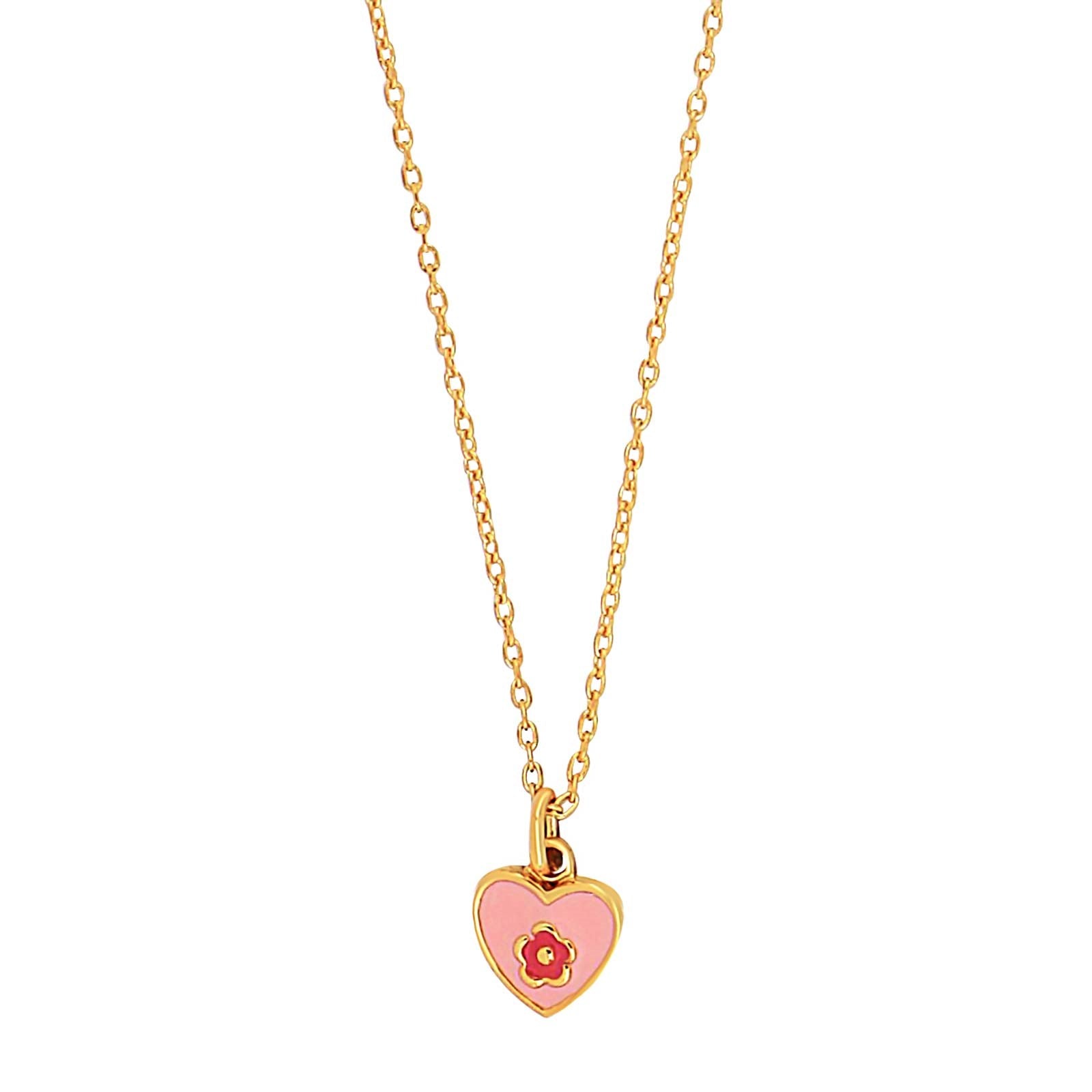 Goldp. silver necklace heart w. pink enamel