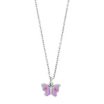 Rhd. silver necklace butterfly w. pink enamel