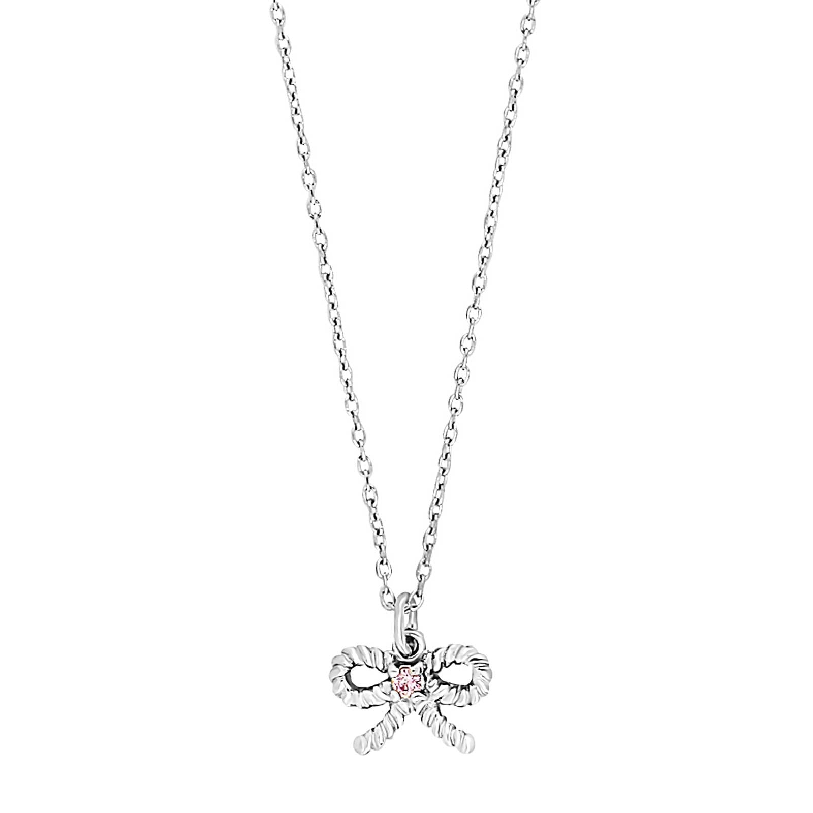 Rhd. silver necklace bow w. pink cz