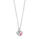 Rhodinierte Silber Halskette Herz m. Weiß-Rosa cz
