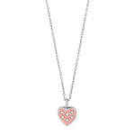 Rhodinierte Silber Halskette Herz m. Rosa Emaille