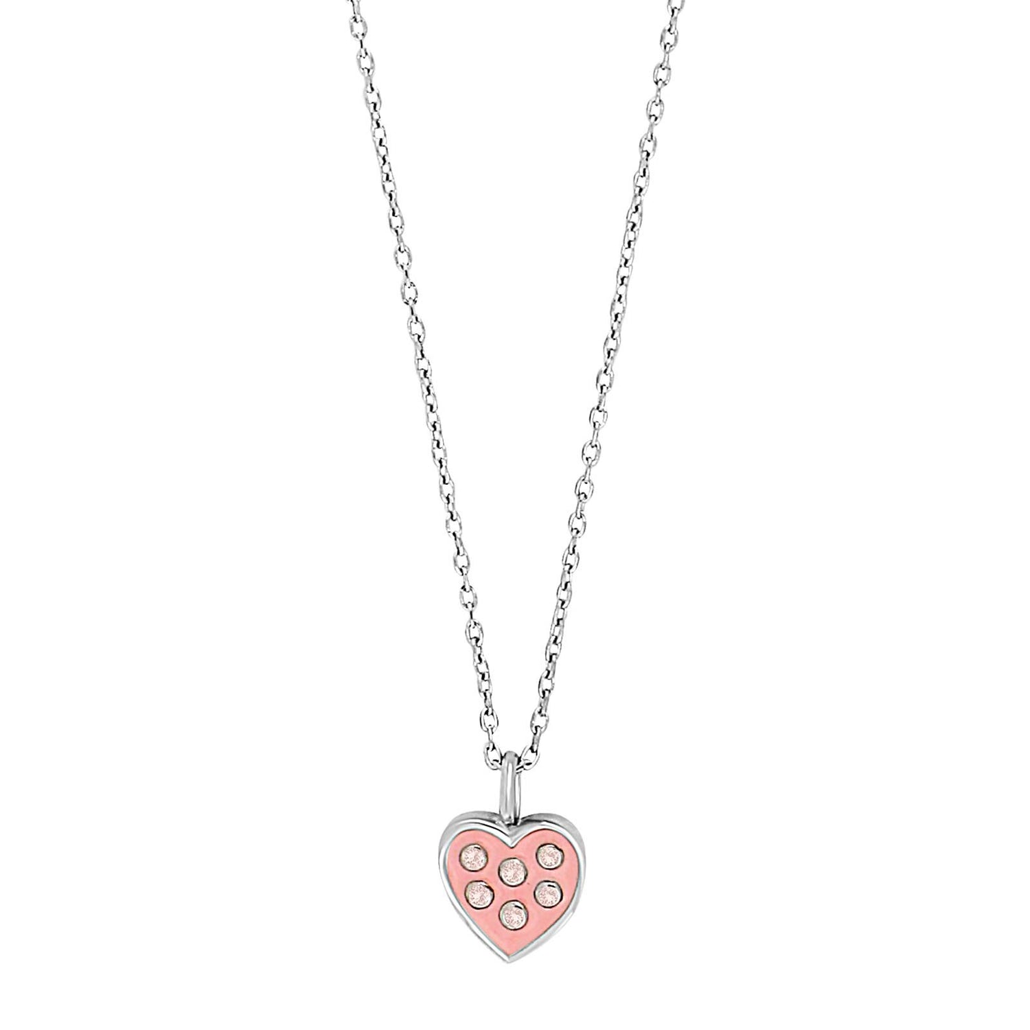 Rhodinierte Silber Halskette Herz m. Rosa Emaille