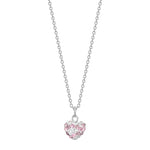 Rhd. silver necklace heart w. rosa mix cz